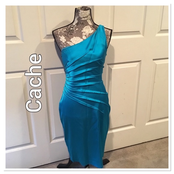 Cache Dresses & Skirts - Cache Classy Teal One Shoulder Cocktail Dress